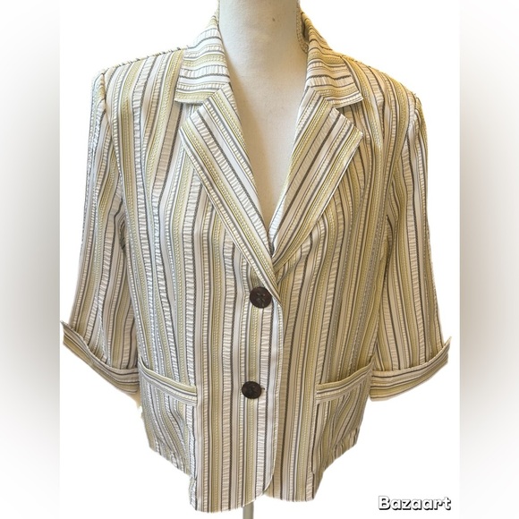 TanJay Jackets & Blazers - Tanjay Textured Blazer Striped Multicolored Women's Jacket Size 12 Front Pockets